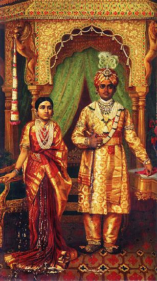 Raja Ravi Varma Krishnaraja Wadiyar IV and Rana Prathap Kumari of Kathiawar oil painting image